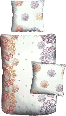 A set of bedding items with a mandala-like pattern.