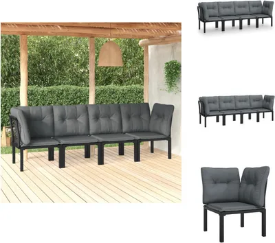 Produktbild von vidaXL 4-tlg. Garten-Lounge-Set Schwarz und Grau Poly Rattan - Gartenmöbel-Sets