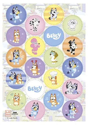 Produktbild von Dekora Bluey & Bingo Tortendeko essbar, Mini Tortenaufleger aus Esspapier 3,4 cm