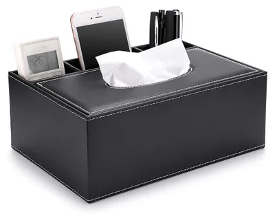 Produktbild von Aufbewahrungsbox aus Kunstleder mit Fernbedienungsfach – Elegante Schreibtischorganizer