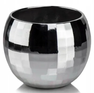 Produktbild von Keramik Übertopf Discokugel Silber 16 cm rund kugelförmig glänzend ohne Abflussloch