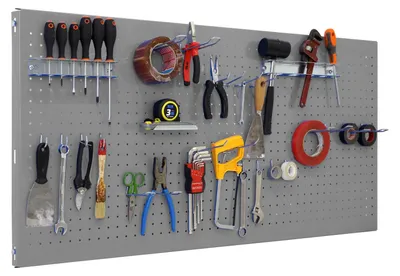 Werkzeugwand-Panel mit 25 Haken, Metall, 400x1200x35 mm, Grau