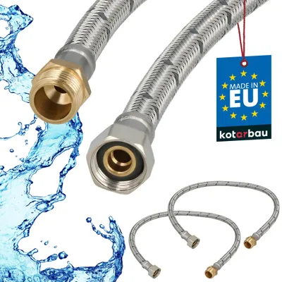 Obrázok produktu pre KOTARBAU® Sada 2 ks ohybnej hadice 3/8 palca, vodná hadica 60 cm, pancierová hadica, vonkajší závit x vnútorný závit, pripojovacia hadica, armatúra, hadica k vodovodnému kohútiku