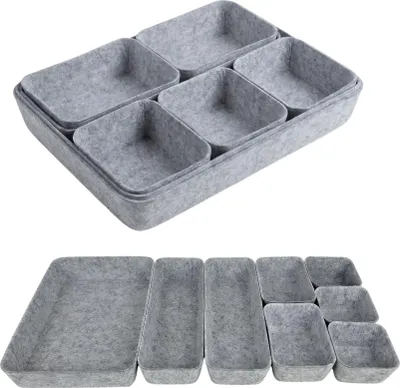 Produktbild von Filz Schubladen Organizer 8er Set, Aufbewahrungs- & Sortierboxen, Filzboxen Ordnungssystem Büro, Bad & Schminke, Hellgrau