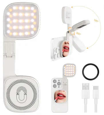 Produktbild von Magnetisches Selfie Ringlicht 360° faltbar, LED Videolicht mit 3 Farbmodi, dimmbar, 1000mAh für Videoanruf und Streaming