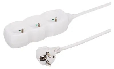 Imagen del producto de Cable de extensión con 3 tomas de corriente, 1,5 metros, color blanco, cable de 3 x 1,0 mm, modelo OWY 34315
