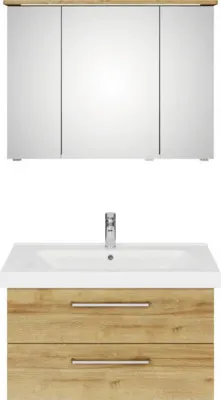 Produktbild von Pelipal Badmöbel-Set Sunline 105 BxHxT 95 x 200 x 46,5 cm Frontfarbe Eiche riviera mit Keramik-Waschtisch Waschtischunte