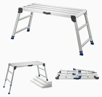 Obrázek produktu pro Pracovní platforma SucceBuy, rozměry 1016 x 457 mm, skládací hliníková pracovní plošina s nosností 226,8 kg, výškově nastavitelná podestavba v rozmezí 584-876 mm s bezpečnostním zámkem, přenosné schodiště pro domácnost a dílnu