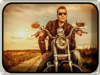 Produktbild von vianmo Blechschild 30x40 cm Motorrad Mann Man Sonnenuntergang Bildmotiv