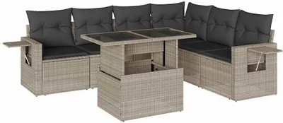 Produktbild von vidaXL 7-tlg. Garten-Sofagarnitur mit Kissen Hellgrau Poly Rattan