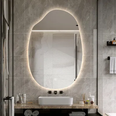 Immagine prodotto di Specchio da bagno di design FENOMÉ Luxe - illuminazione LED integrata e riscaldamento dello specchio - 71,1 × 106,7 cm