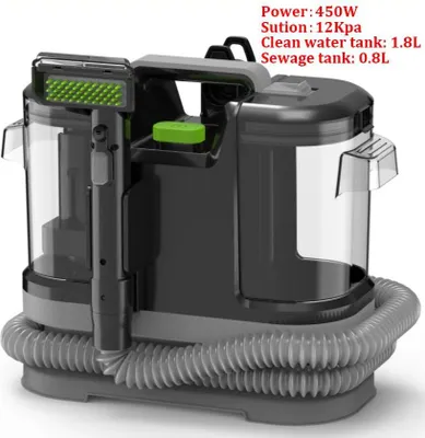 Immagine prodotto di Pulitore per tappeti e tappezzeria - Pratico pulitore per macchie - 450 W - Potenza di aspirazione 12 kPa - Serbatoio dell'acqua pulita da 1080 ml - Spruzzo + aspirazione 2 in 1 - Spina UE 220–240 V