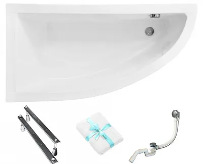 Produktbild von Aqua For You | Besco Asymmetrische Badewanne - Eckbadewanne – 150x70 Cm - Antibakterielle Beschichtung - Mit Siphon Und Füßen - Acryl