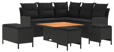 Image de Ensemble de meubles vidaXL, 7 pièces, en résine tressée noire (PE)