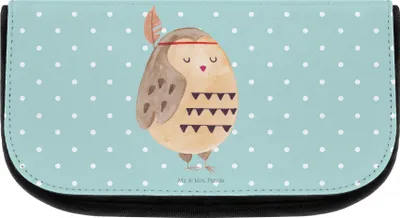 Produktbild von Mr. & Mrs. Panda Schminktasche Eule Federschmuck - Türkis Pastell - Geschenk, Abenteuer, Waschtasche, kosmetik organizer, aufbewahrungstasche, Kosmetiktasche, Owl