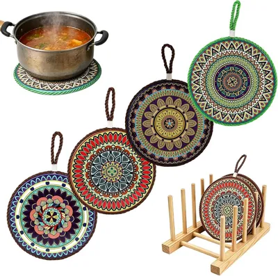 Obrázok produktu pre Podložky pod hrnce 4 ks, keramika kork, 17 cm, žiaruvzdorné, pre kuchyňu