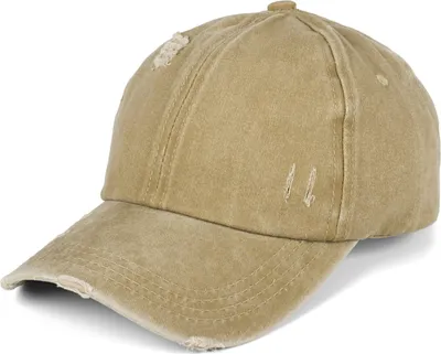 Produktbild von styleBREAKER Damen Ponytail Baseball Cap im Destroyed Used Look | Einfarbiges Sommer Cap mit Klettverschluss und Kreuzband | Verstellbare Schildkappe aus Baumwolle