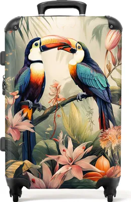 Produktbild von NoBoringSuitcases.com® Großer Koffer - Tukan - Vögel - Blumen - Natur - Dschungel - Kombinationsschloss TSA - Hartschalen Trolley 4 Rollen - 72 liter - Reisekoffer - 66 cmKoffer Mittelgroß 67x43x25 cm, 72L,