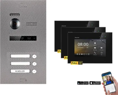 Produktbild von BALTER EVO HD Karbon-Silber Video Türsprechanlage Set 3 Teilnehmer 3x 7" WLAN Monitor Schwarz