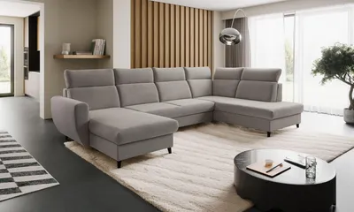 Produktbild von Ecksofa TORRO XL (335 x 205 cm) – RECHTE SEITE, verstellbare Kopfstützen, ausziehbar, elegante Rückenlehne, funktionale 2 Bettkästen, CRUZ 83 - Grau