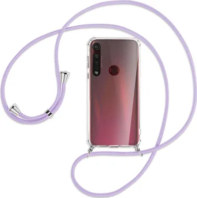 Produktbild von Handykette Backcover-Schutzhülle mit Band (Metall silberfarben) für Motorola Moto G8 Plus - violett