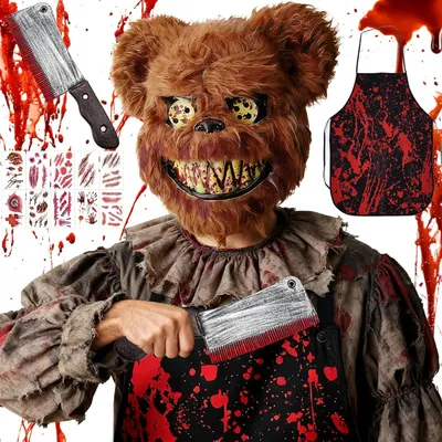 Image de Masque d'ours, ensemble de costume d'Halloween effrayant, 4 pièces, blanc