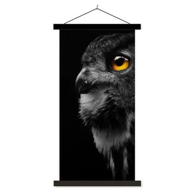Produktbild von MuchoWow® Textilposter Eule - Vogel - Schwarz - Porträt 40x80 cm mit schwarzem Rahmen - Wandemalerei