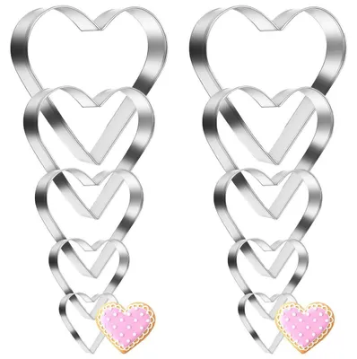 Immagine prodotto di Set di 10 formine a cuore in acciaio inossidabile, 5 diverse dimensioni, larghezza 1,7 cm