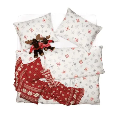Obrázek produktu pro SCANquilt povlečení KLASIK vločky smetanovošedočervená 100% bavlna 140 x 200/70 x 90 cm
