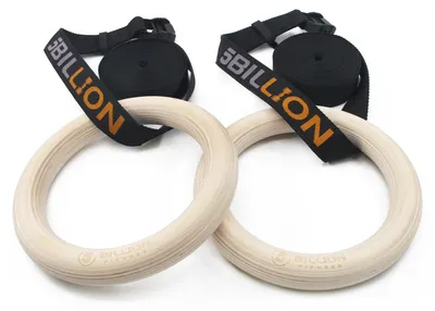 Immagine prodotto di Anelli da ginnastica in legno con cinghie in nylon resistenti, regolabili per esercizi di fitness e calisthenics