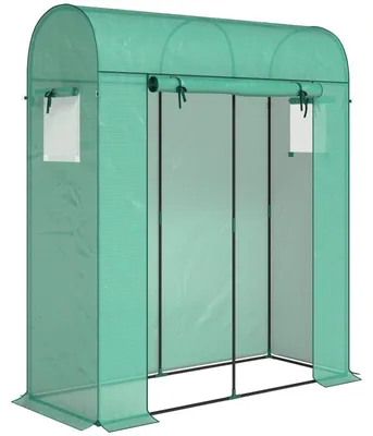 Image de Serre à tomates 170 x 68 x 200 cm, serre en film plastique avec toit en arc, film maillé en PE 135 g/m², résistant aux UV et à la rouille, avec piquets et porte à enroulement, vert