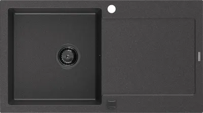 Produktbild von Mexen Leo Granitspüle mit einem Becken und einer Abtropffläche 900 x 500 mm, Schwarz gesprenkelt, Siphon Schwarz - 6501901010-76
