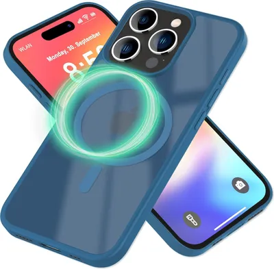 Zdjęcie produktu dla Etui magnetyczne NALIA do iPhone'a 16 Pro – matowo-przezroczyste i MagSafe – MATTEX (antypoślizgowe, odporne na uderzenia, odporne na odciski palców) – marka z Berlina – ciemnoniebieskie