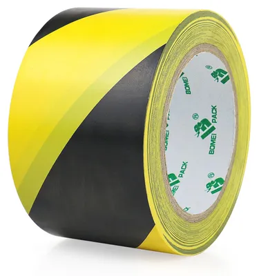 Produktbild von Warnband, gelb-schwarz - PVC, für Bodenmarkierungen - 33 Meter