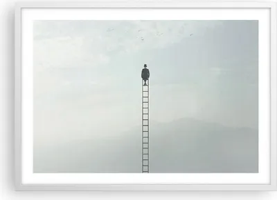 Produktbild von Gerahmtes Poster - Weißer Rahmen - Leiter Himmel Symbol - 70x50 cm - Wand Bild - Wanddeko - Wandbilder - Kunstposter - Wandposter - Bilderrahmen - Bilder - Kunstdruck - P2WAA70x50-4463
