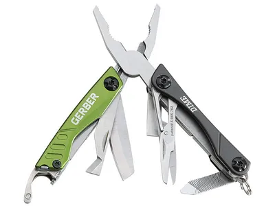 Immagine prodotto di Gerber Mini-Tool, DIME, grigio-verde, pinze, acciaio 3Cr13, pulisci unghie, apri pacchi, cacciavite a lama piatta, anello