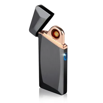 Produktbild von USB Winddicht Wiederaufladbare elektrische Spule Feuerzeug Schwarz Silber - Daffodil EC225B