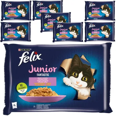 Produktbild von Felix Fantastic Junior Futter für Kätzchen Geschmacksvarianten in Gelee 8x340g (32x85g) Huhn & Lachs