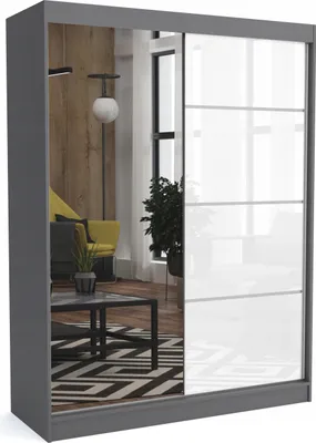 Produktbild von Moderner Kleiderschrank mit Schiebetüren ZANU 160 cm Hochglanzplatte (ANTRACIT)