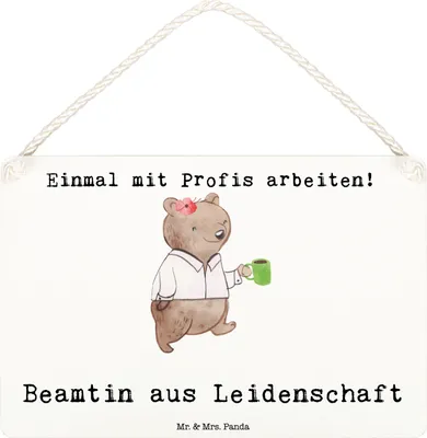 Produktbild von Mr. & Mrs. Panda Schild Beamtin Leidenschaft DIN A6 - Weiß - Geschenk, holzbild, Studium, Holzschild, Türschild, Öffentlicher Dienst, Dekobrett, Beamte, Beamtentum