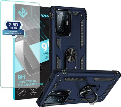 Produktbild von Armor Outdoor Handyhülle für Xiaomi 11T / 11T Pro Handy Panzer Case Schutzhülle mit 9H Displayglas Displayschutz Farbe: Blau