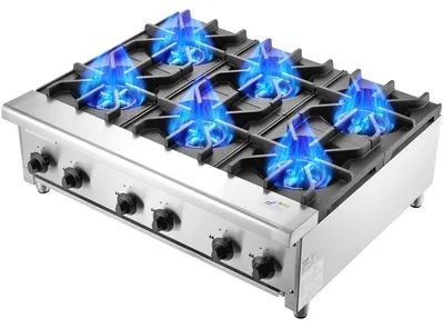 Produktbild von VEVOR Gewerblicher Gasherd mit 6 Brennern, Propan- und Erdgas-Arbeitsplattenkocher, Edelstahl-Gasplatte, gewerbliche Küchenausrüstung für Restaurants, 42KW, 6 Öfen