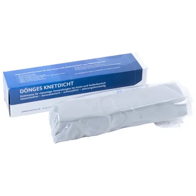 A product box and its contents, which appear to be a sealant or putty, are shown against a white background.