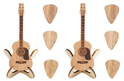 Produktbild von Gitarrenplektrumhalter aus Holz, Gitarrenplektrumbox mit Ständer, elegante Aufbewahrungsbox für Akustikgitarren.