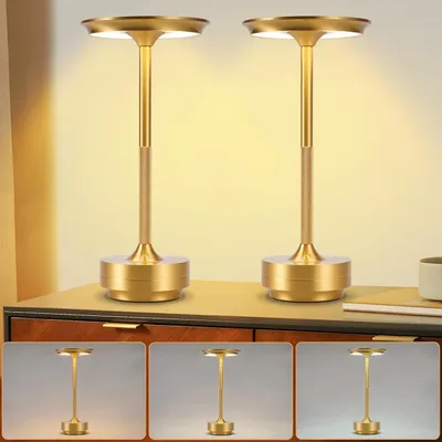 Produktbild von ZMH Nachttischlampe Kabellos Tischlampe Akku - LED Tischleuchte Touch Dimmbar Lampe 2er Set mit USB Aufladbar Batterie Tischlampen Gold für Modern Fensterbank Wohnzimmer Kinderzimmer Schlafzimmer