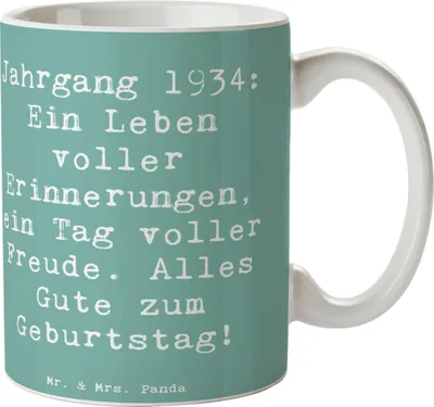 Produktbild von Mr. & Mrs. Panda Tasse Spruch 1934 Geburtstag - Meeresbrise - Geschenk, Teebecher, Jahrgang, Kaffeetasse, Happy Birthday, wertvolle Erinnerungen, Alter, Henkelpott