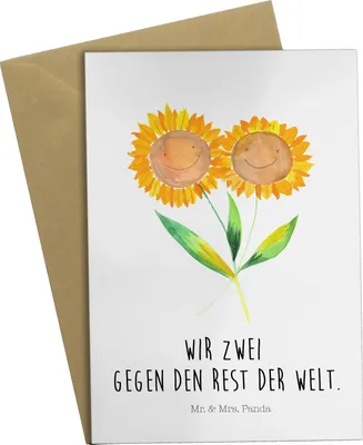 Produktbild von Mr. & Mrs. Panda valentinstagskarte Blume Sonnenblume - Weiß - Geschenk, Freundin, Beste, babykarte, hochzeitskarten, osterkarten, Garten, Grußkarten, einladungskarten