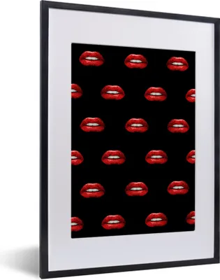 Produktbild von MuchoWow® MuchoWow® Gerahmtes Poster Lippen - Rot - Muster 30x40 cm - Poster mit zchwarzem Bilderrahmen - Wandposter Schlafzimmer
