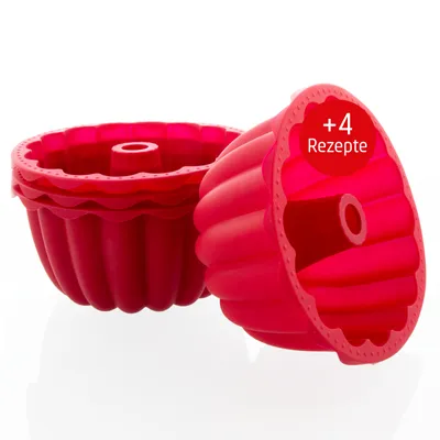 Produktbild von Coolinato Silikon Dessert Backformen Set 4tlg. ROT, inkl. Rezepte