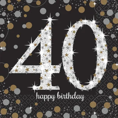 Zdjęcie produktu dla 16 serwetek 40 Sparkling Celebrations srebrno-złote - 40 urodziny z brokatem srebrne 33x33cm
